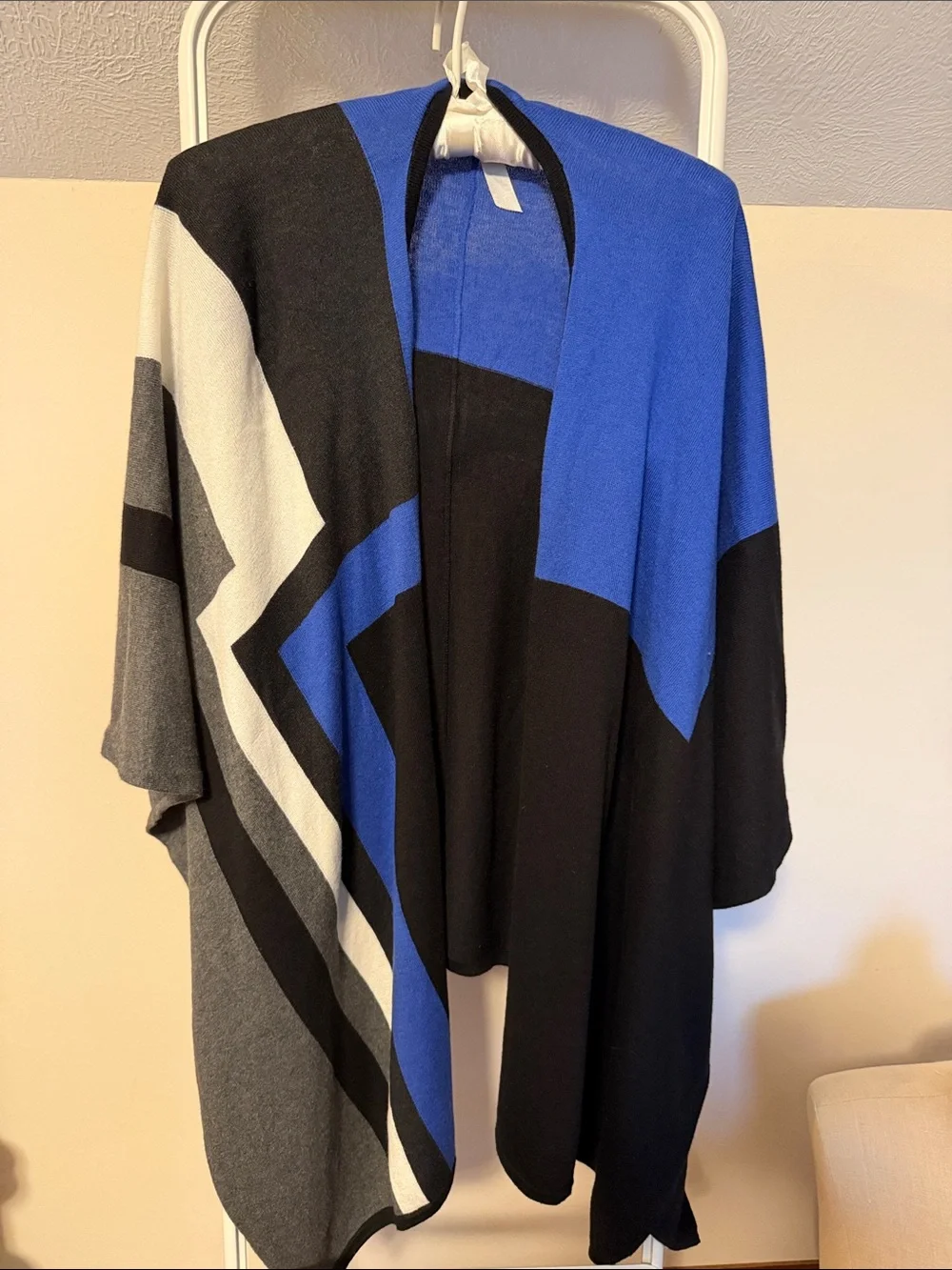 Coldwater Creek geometric blue black cotton rabbit hair blend wrap with - OS